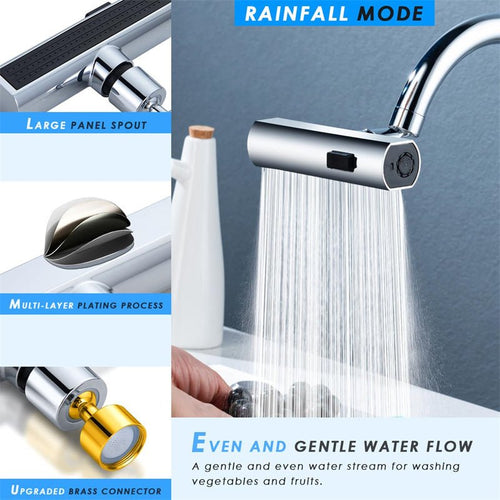 360° Rotating Waterfall Faucet Nozzle – Multi‑Function Splash‑Proof Kitchen Tap Extension