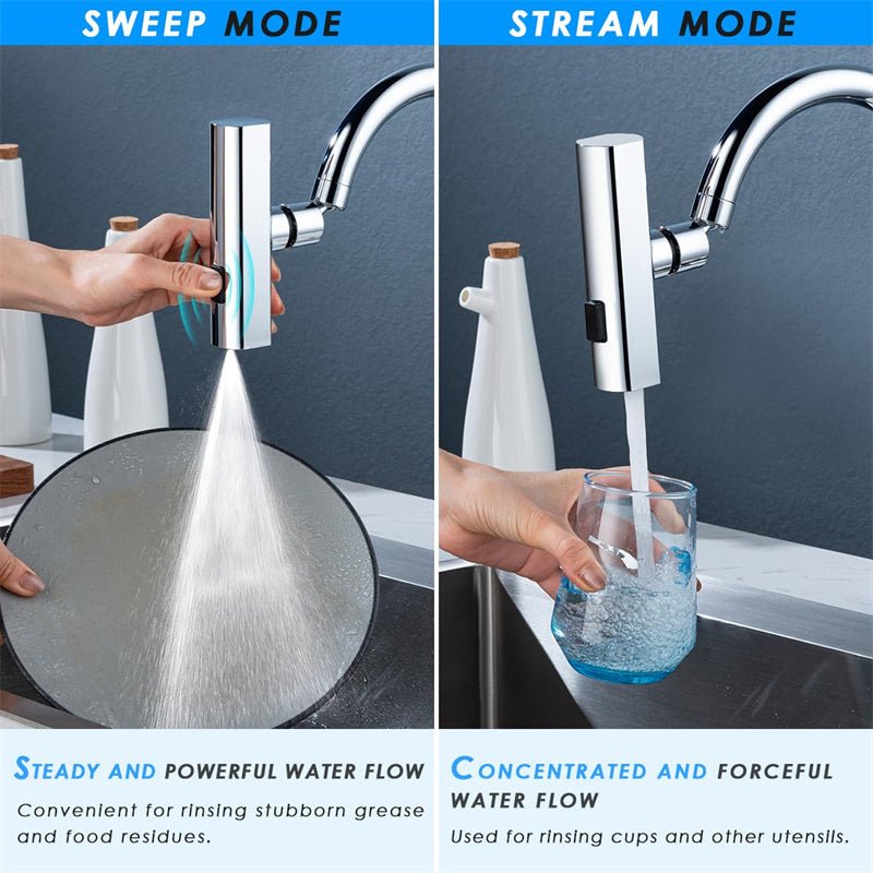 360° Rotating Waterfall Faucet Nozzle – Multi‑Function Splash‑Proof Kitchen Tap Extension
