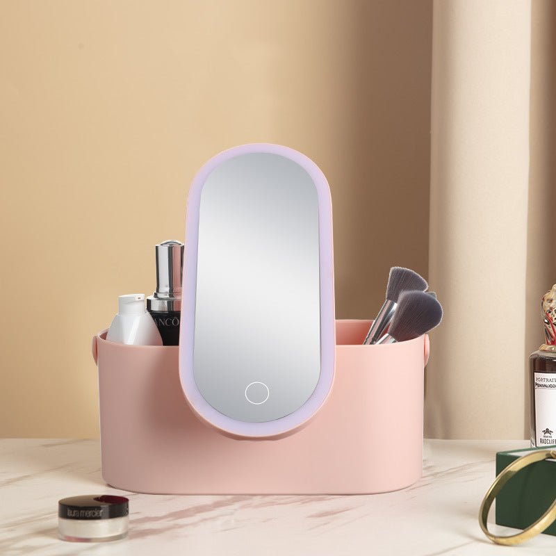 LED Makeup Mirror Storage Box – Portable Travel Organizer with Built‑In Light