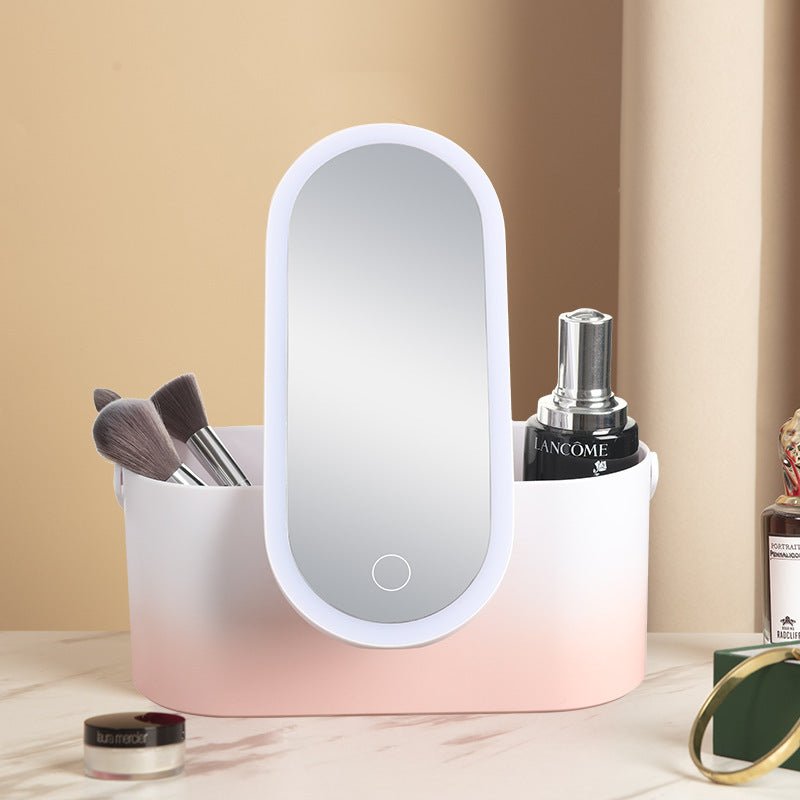 LED Makeup Mirror Storage Box – Portable Travel Organizer with Built‑In Light